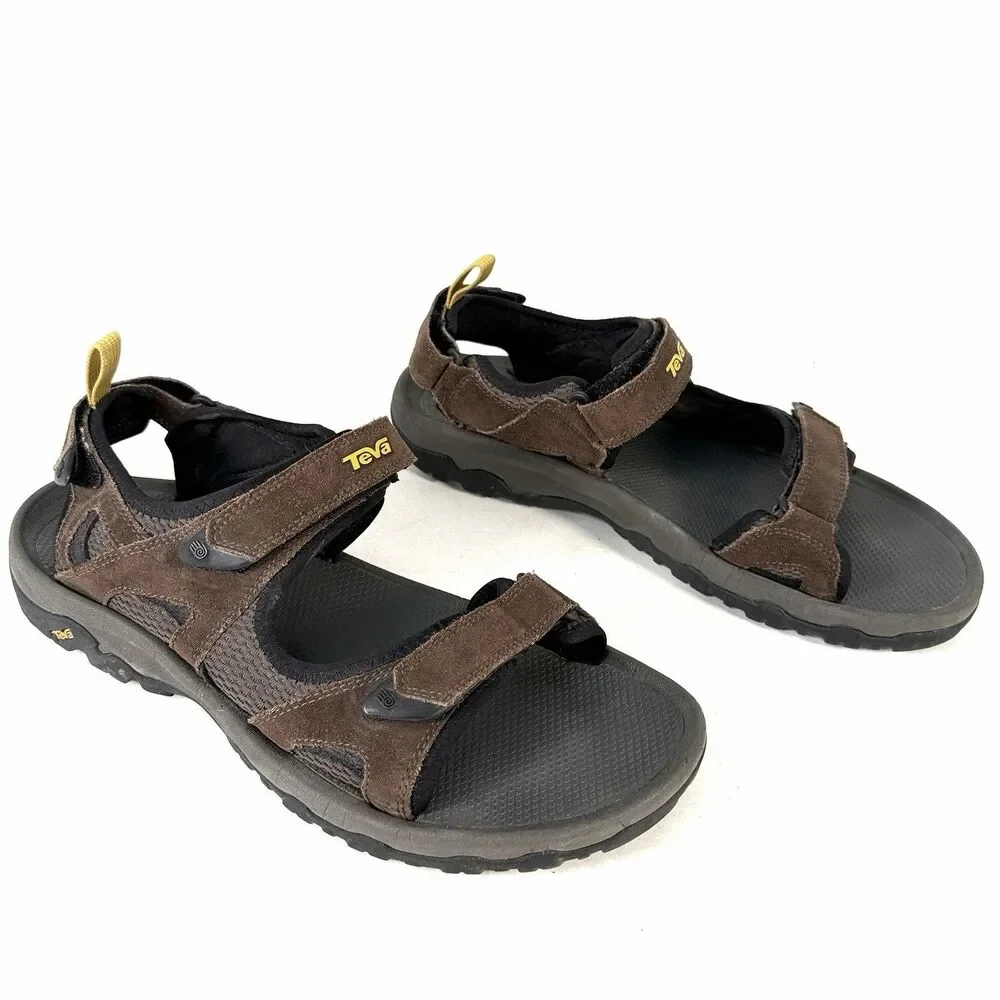 TEVA Katavi 4144 Brown Leather Water Hiking Sport Sandal Adjustable Mens Size 12